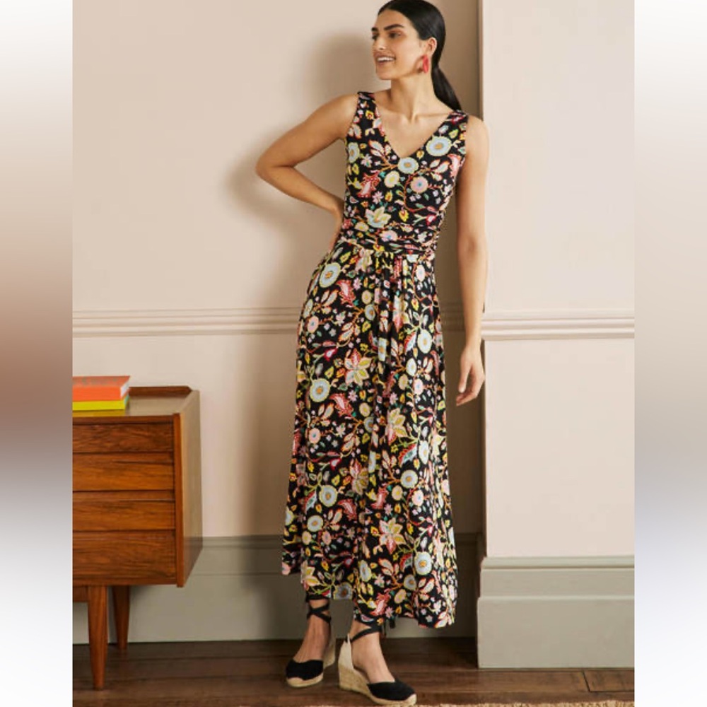 Boden Black Floral Maxi Dress with Multicolor Bloom